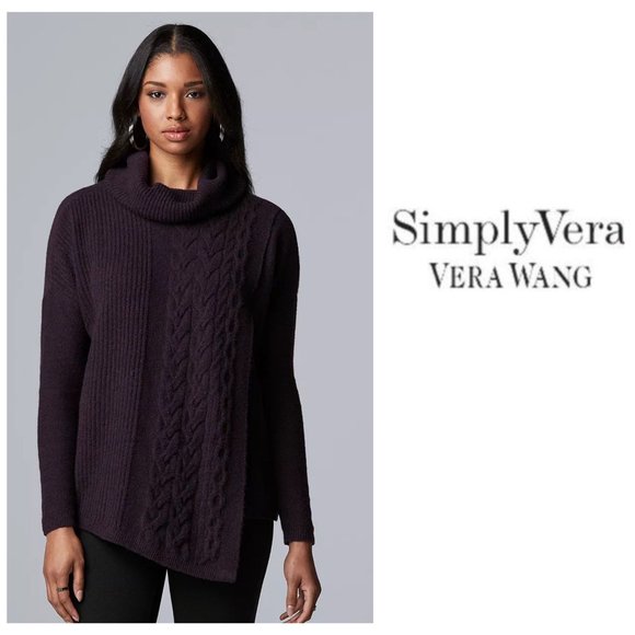 Simply Vera Vera Wang Sweaters - SOLD Simply Vera Wang Womens Purple Asymmetrical Cowlneck Sweater Sz XL NWT